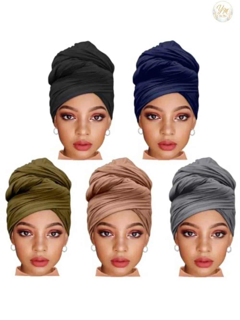 Stretch Jersey Turban Headband Set 5-Pack Soft Breathable Tie Head Wraps